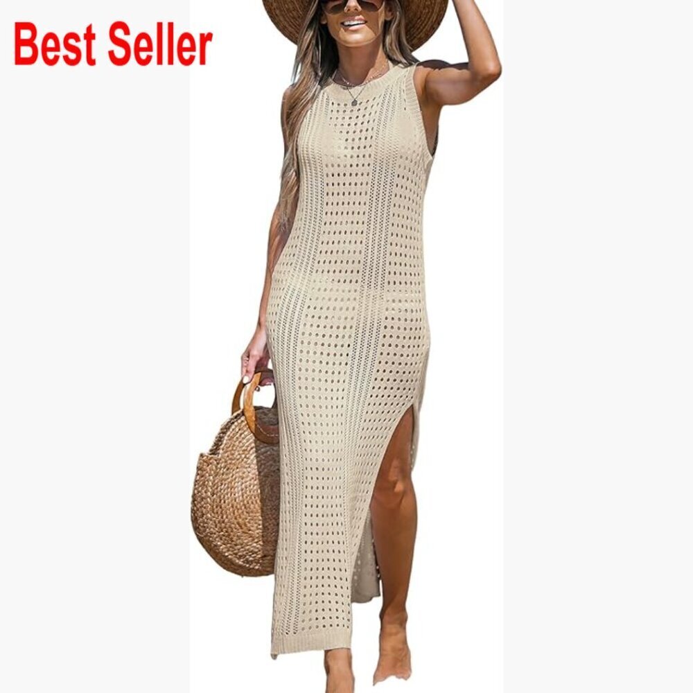 Cutout Bodycon Maxi Cover-Up Dress Sleeveless 100% Acrylic